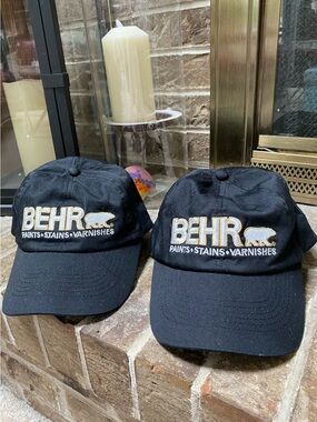LOT (2) Painters Caps BEHR Black Logo Baseball Cap - Embroidered Paint Brand
